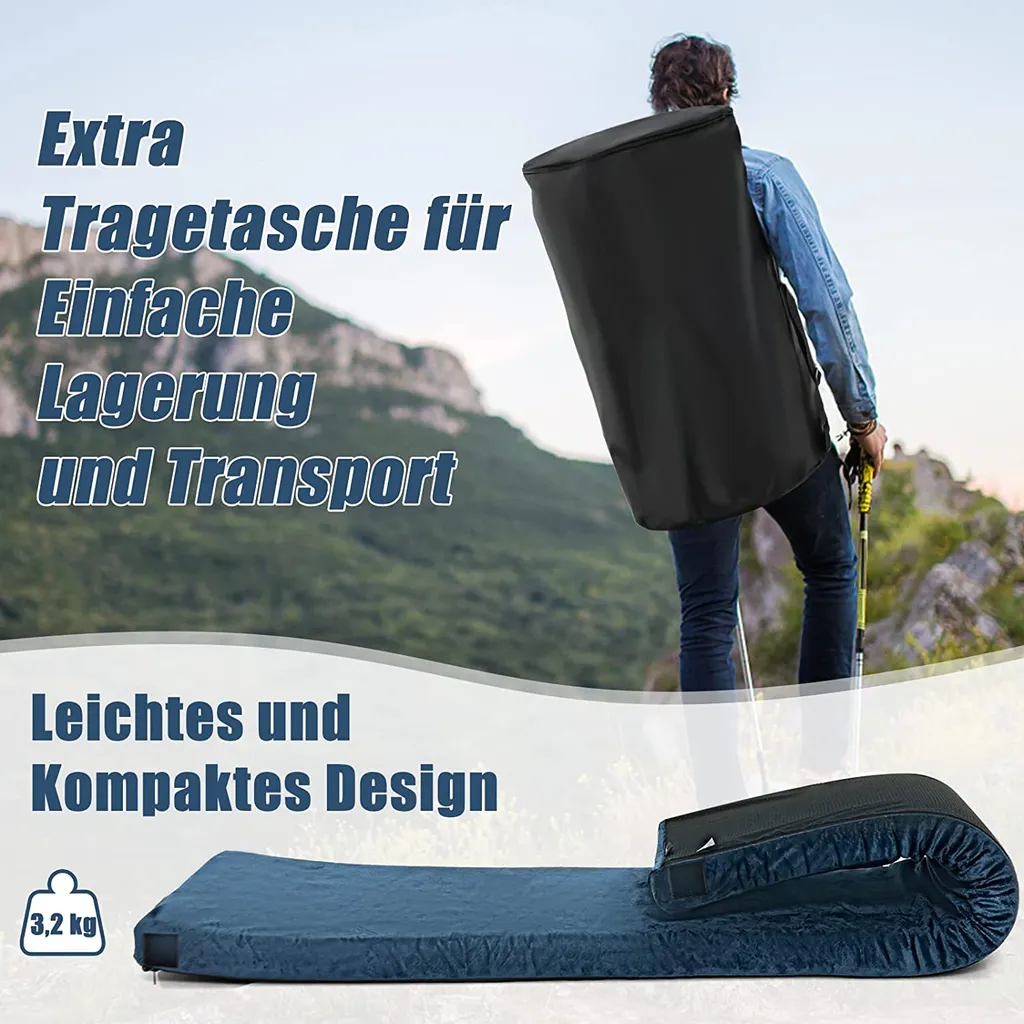 COSTWAY Isomatte Camping, Campingmatratze Aus Memory-Schaum, Leichte Schlafmatte Mit Flanellbezug, Inkl. Tragetasche, Gästematratze Für Reisen, Wandern, Zuhause, 183 X 62,5 X 6,5 Cm – Bild 6