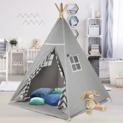 ONVAYA® Tipi Kinderzelt | Spielzelt Für Kinderzimmer & Garten | Tipi-Zelt Für Kinder | Mit Gemütlicher Bodenmatte | Indoor & Outdoor | Aus Holz & Baumwolle | Grau -Campingbedarf Geschäft 03a8d1502c8612b8206a2af75a6bc68c