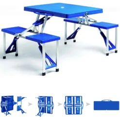 Deuba Alu Campingtisch Mit 4 Stühlen Klappbar Koffertisch Sonnenschirmhalter Tragegriff Campingmöbel Set