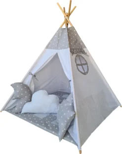 Izabell, Tipi, Kinder Spielzelt, Teepee, Zelt Mit Fenster, Zelt, Tipizelt, Spielset Für Kinder WOLKE