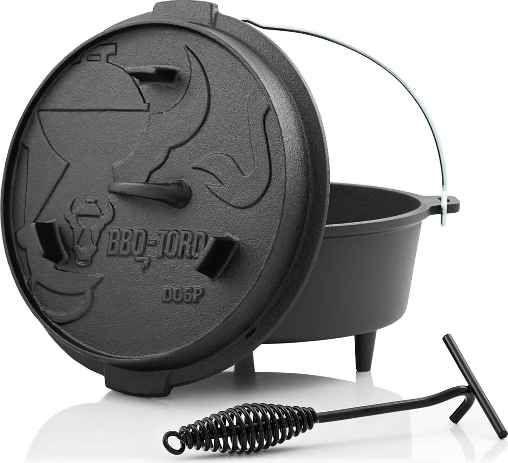 BBQ-Toro Dutch Oven DO6P, 7,3 L Premium Gusseisen Kochtopf, Gusstopf