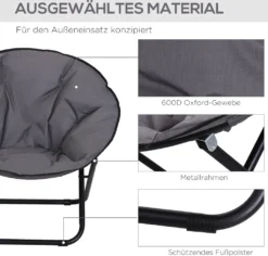 Outsunny Klappstuhl Klappsessel Campingstuhl Gartenstuhl Polstersessel Lounge Sessel Faltbar Metall + Oxfordstoff Grau 80 X 80 X 75 Cm -Campingbedarf Geschäft 0b4443997c26e615d8ef30591204c02d