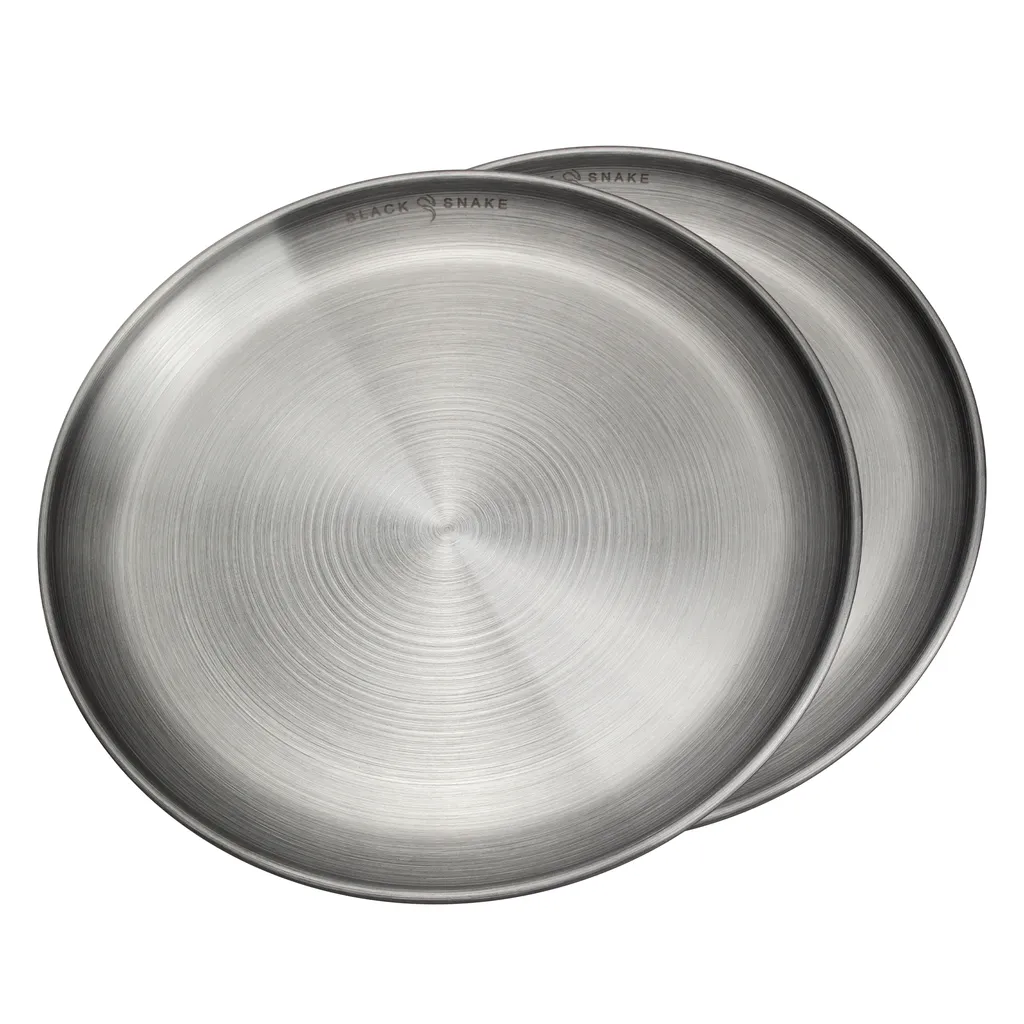 Black Snake® Flacher Camping Picknick Teller Set Aus Edelstahl - 2er Set - Silber – Bild 4