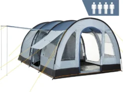 CampFeuer Zelt TunnelX Für 4 Personen | Grau / Blau | 5000 Mm Wassersäule