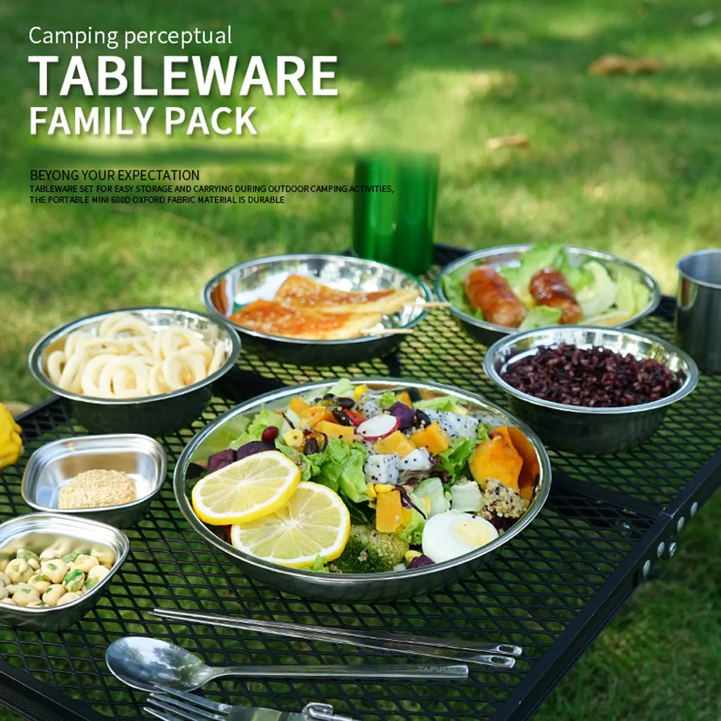 CLS 22-teiliges Tragbares Essteller-Set, Camping-Geschirr-Set, Polierter Edelstahl, Schš¹sseln, Suppent?pfe Mit Aufbewahrungstasche Fš¹r Das Kochen Im Freien, Camping, Picknick, Grillen – Bild 2