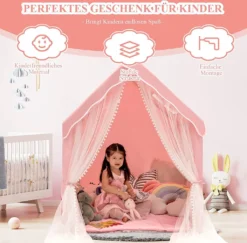 COSTWAY Großes Kinderzelt, Indoor-Spielzelt Mit Gepolsterter Matte, Türvorhang, Atmungsaktive Netzfenster, Bunte Dekorative Muster, Geschenk Für Kinder Ab 1 Jahr, 121 X 105 X 137 Cm Rosa -Campingbedarf Geschäft 1150e53abf9ee5a42cda10a1d3be2352