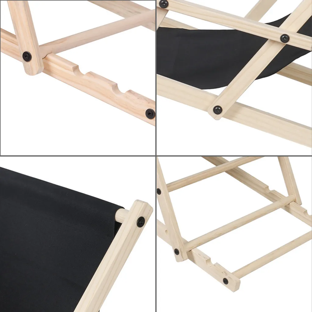 SWANEW Liegestuhl Klappbar Gartenstuhl Holz Sonnenliege Klappstuhl Campingstuhl Strand Schwarz Mit Handläufen 2 Stück – Bild 6