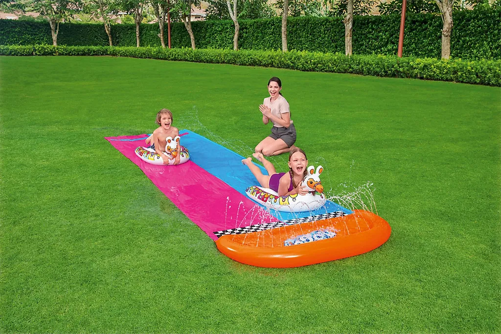 Bestway Sport H2OGO!™ 2er-Wasserrutsche Mit Aufblasbaren Lama-Schwimmtieren 488 Cm Wasserspielzeug Wasserspaß 0 – Bild 3