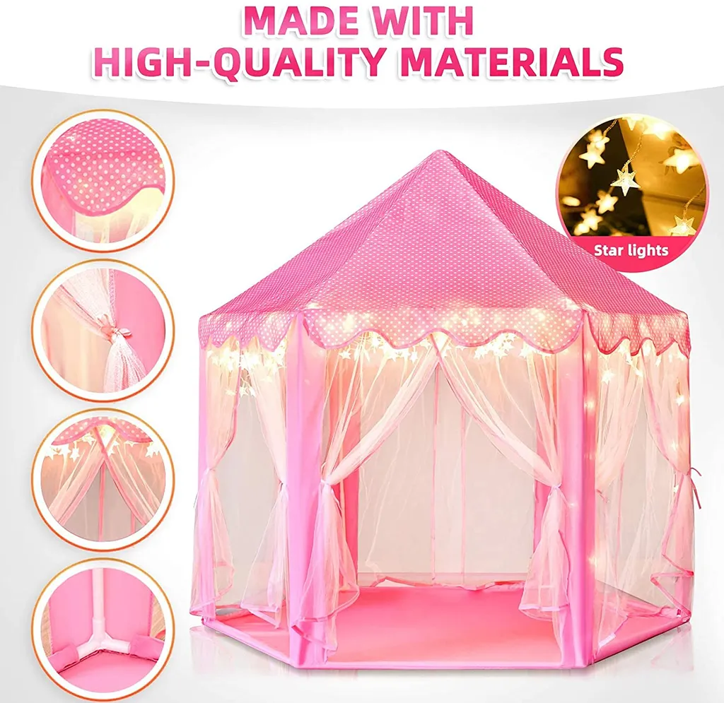 Topchances Spielzelt Für Kinder, Kinderspielzelt Mädchen Kinder Zelt, Princess Castle Spielzelt Für Kinder, Prinzessin Zelt Innen & Draussen - Weihnachten, Geschenk Für Kinder,Rosa – Bild 8