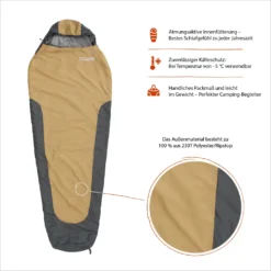 Schlafsack 220x80x50cm Curry / Grau -Campingbedarf Geschäft 174d4534a66f65d42404a8f43a29df31