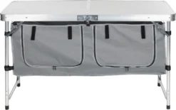 Höhenverstellbarer, Klappbarer Campingtisch Mit Arbeitsflächen Und Stauraum Tisch Camping