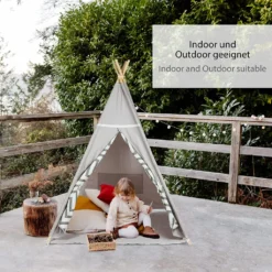 ONVAYA® Tipi Kinderzelt | Spielzelt Für Kinderzimmer & Garten | Tipi-Zelt Für Kinder | Mit Gemütlicher Bodenmatte | Indoor & Outdoor | Aus Holz & Baumwolle | Grau -Campingbedarf Geschäft 199d35c6d997ba7c524390ae84ba439d