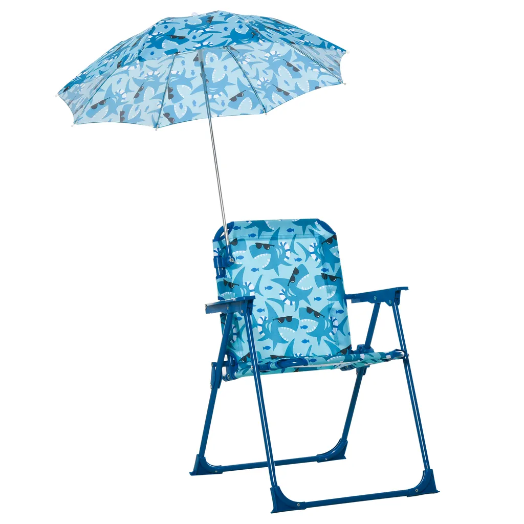 Outsunny Kinder-Campingstuhl Mit Sonnenschirm Kinder-Strandstuhl Klappstuhl Für 1-3 Jahre Leichte Gewicht Metall Blau 39 X 39 X 52cm – Bild 7