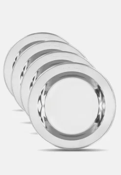 Camping Edelstahl Tiefer Teller Set Ca. 22-24cm Durchmesser - 4er Set - Edelstahl