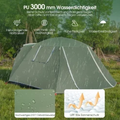 COSTWAY 4 Personen Campingzelt Mit Vordach, Doppelschicht Und Fenster, Kuppelzelt Winddicht, Camping Tent Wurfzelt Für 4 Erwachsene & 2 Kinder -Campingbedarf Geschäft 20ff3206b73b6b7ce4003c729bbd4d17
