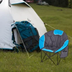 KAHOO Campingstuhl Tragbarer Moon Chair, Campingstuhl Mit Tragetasche, Gepolsterter Sitz, Blau