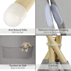 ONVAYA® Tipi Kinderzelt | Spielzelt Für Kinderzimmer & Garten | Tipi-Zelt Für Kinder | Mit Gemütlicher Bodenmatte | Indoor & Outdoor | Aus Holz & Baumwolle | Grau -Campingbedarf Geschäft 22aea582ce1cdaf47fdb38382db8417c