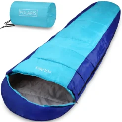 Monzana Schlafsack ARCTIC Mumienschlafsack 210x75cm Von -7°C Bis 10°C Deckenschlafsack Campingschlafsack Wandern Farbwahl, Farbe:dunkelblau-hellblau