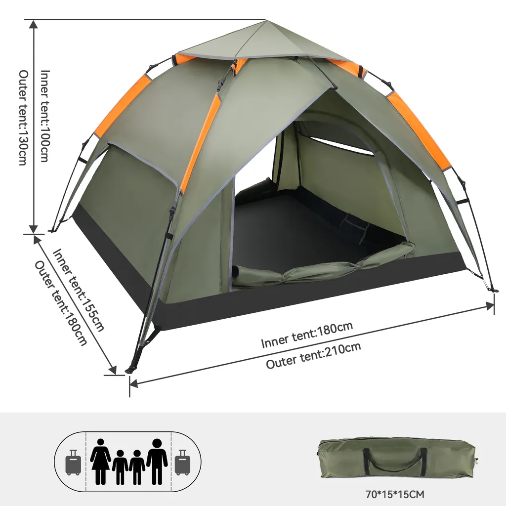 Puluomis Campingzelt Zelt Kuppelzelt Familienzelt Für 3-4 Personen Outdoor Camping Grün 210 X 180 X 105 Cm – Bild 2