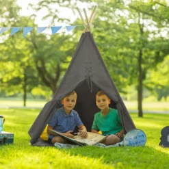SUNNY Alba Tipizelt Für Kinder In Grau | Indienner / Tipi / Wigwam Zelt Mit Boden Für Kinderzimmer | Spielzelt Aus Baumwolle 120x120 Cm -Campingbedarf Geschäft 250e69130ba027aaf551f497fff496e6