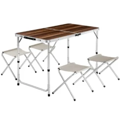 Tectake Koffertisch Mit 4 Hockern - Braun/weiß