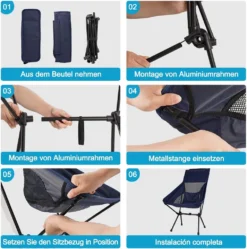 Campingstühle, Klappbarer Campingstuhl Mit Hoher Rückenlehne Und Tragetasche, Angelstuhl Für Sport Picknick Strand Wandern Camping, Klapp Stuhl Bis 130KG Belastbar -Campingbedarf Geschäft 2b3956240d1150727a2b83b9a9f8356c