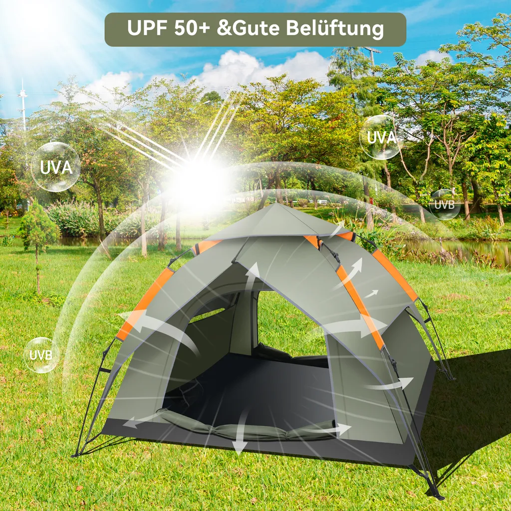 Puluomis Campingzelt Zelt Kuppelzelt Familienzelt Für 3-4 Personen Outdoor Camping Grün 210 X 180 X 105 Cm – Bild 3