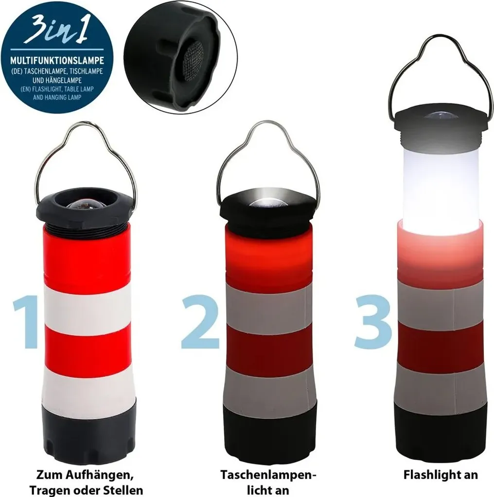 3in1 Taschenlampe Leuchtturm Multifunktionslampe Tischlampe Hängelampe Lampe Ausziehbar Zoomfunktion – Bild 3
