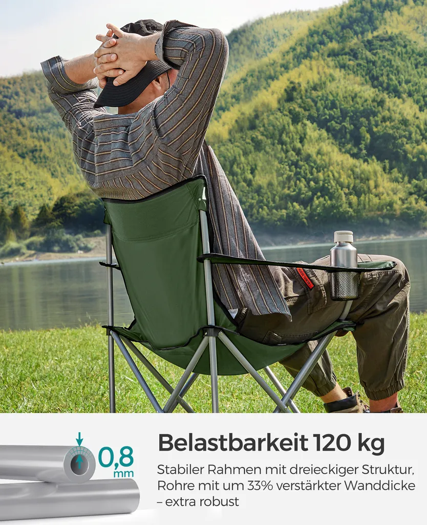 SONGMICS Campingstühle, 2er Set, Klappstühle, Outdoor-Stühle Mit Armlehnen Und Getränkehalter, Stabiles Gestell, Bis 120 Kg Belastbar, Grün GCB001C01 – Bild 4