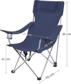 SONGMICS Campingstuhl, Klappstuhl, Outdoor-Stuhl Mit Armlehnen, Kopfstütze Und Getränkehaltern, Stabiles Gestell, Bis 150 Kg Belastbar, Dunkelblau GCB09IN -Campingbedarf Geschäft 3306cfa4ae2a98d66c53de2515fa3684