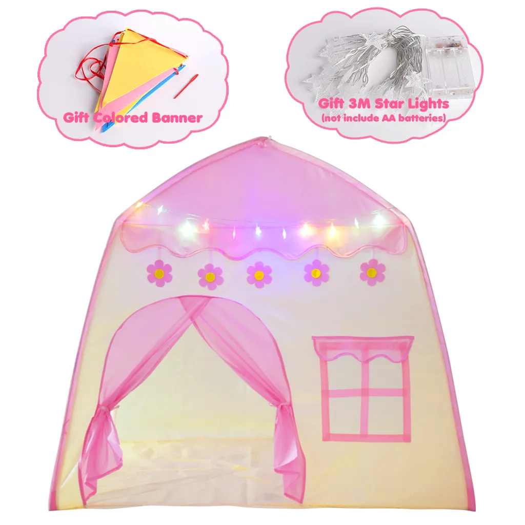 Kinderspielzelt Blühende Blumen Kinderzelt,Spielzelt Prinzessin Traum Schloss Burg Haus Für Mädchen, Im Kinderzimmer, Indoor/innen/außen/draußen,(Pink + Gelb) – Bild 3