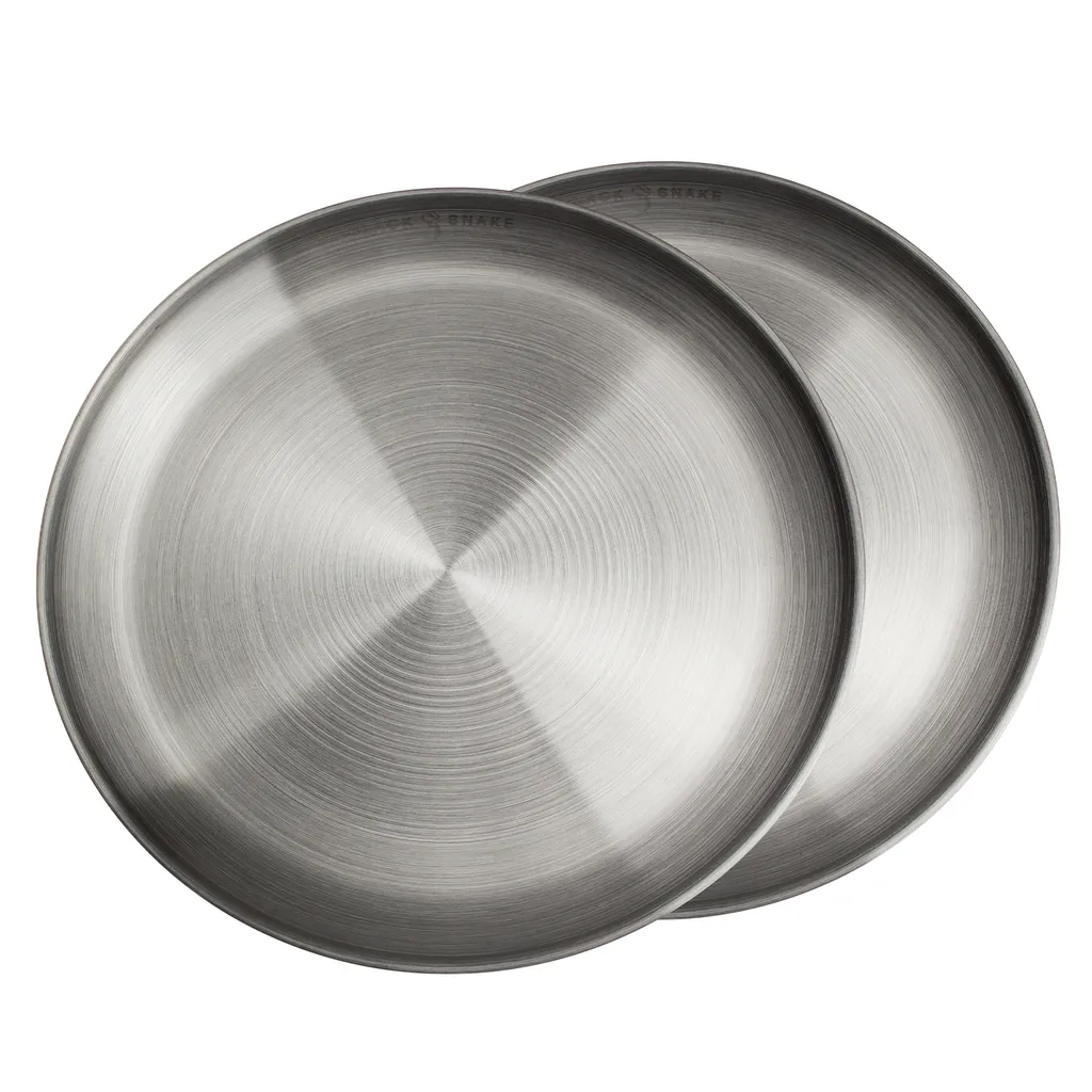 Black Snake® Flacher Camping Picknick Teller Set Aus Edelstahl - 2er Set - Silber – Bild 2