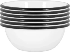 Argon Ta Weiße Emaille-Schüsseln - Stahl Outdoor-Camping-Geschirr Geschirr - 16cm - Schwarz - Packung Mit 6