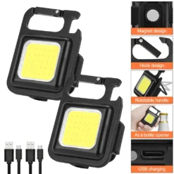 2er 500 Lumen Tragbare LED Arbeitsleuchte, Mini Taschenlampe, USB Wiederaufladbare Taschenlampe Camping Flaschenöffner,4 Modi IPX4 Wasserdicht,für Camping,Reparatur,Notfall