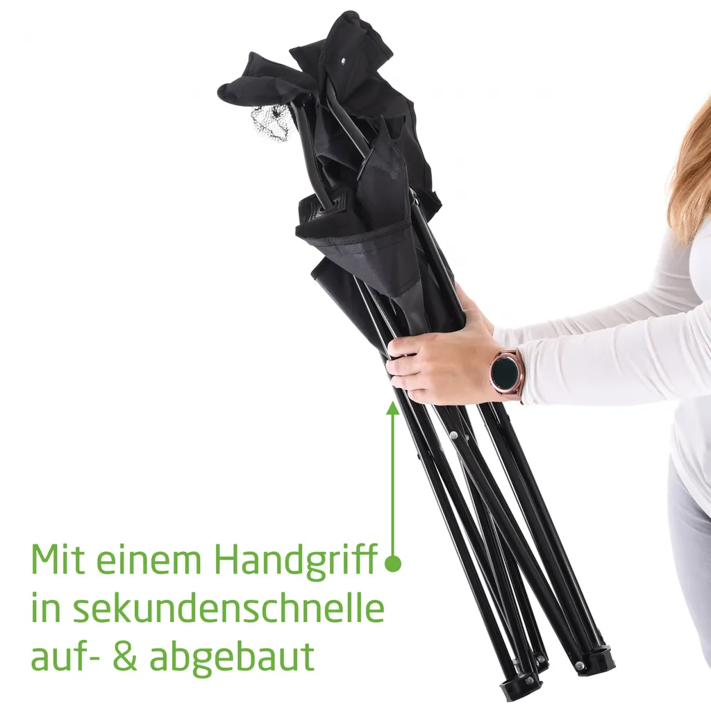 Raburg Angelstuhl JOE In SCHWARZ - Praktischer Faltstuhl Mit Armlehnen & Getränkehalter, Inklusive Tasche - Robust Für Camping, Strand, Angeln, Outdoor, Zuschauer, Jagd, Festival & Freizeit, Belastbar Bis 120 Kg – Bild 9