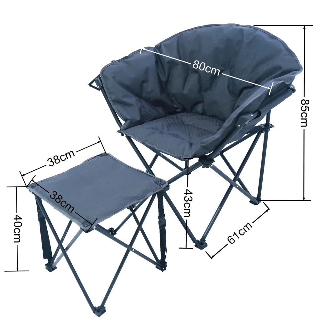 Campingstuhl Set Mit Hocker Faltbar Gepolstert Rip Stop Polyester – Bild 6