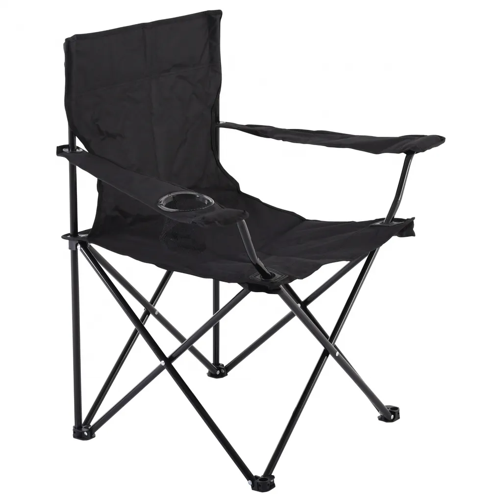 Raburg Angelstuhl JOE In SCHWARZ - Praktischer Faltstuhl Mit Armlehnen & Getränkehalter, Inklusive Tasche - Robust Für Camping, Strand, Angeln, Outdoor, Zuschauer, Jagd, Festival & Freizeit, Belastbar Bis 120 Kg