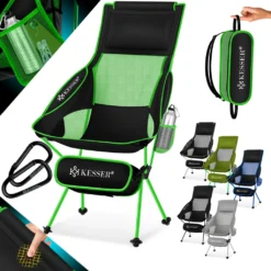 KESSER® Campingstuhl Faltbar Klappbar Mit Hoher Rückenlehne Tragbar Angelstuhl Camping Stuhl Faltstuhl Bis 120 Kg Strandstuhl Angelstuhl Klapphocker Mit Getränkehalter Outdoor Stuhl, Farbe:Schwarz / Grau