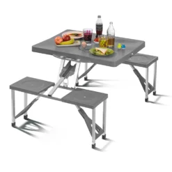 MAXXMEE Campingtisch - 85 X 65 X 67 Cm - Faltbar - Grau Campingtisch Klapptisch Klappbar Gartentisch Sitz Gruppe Bank Faltbar Picknick