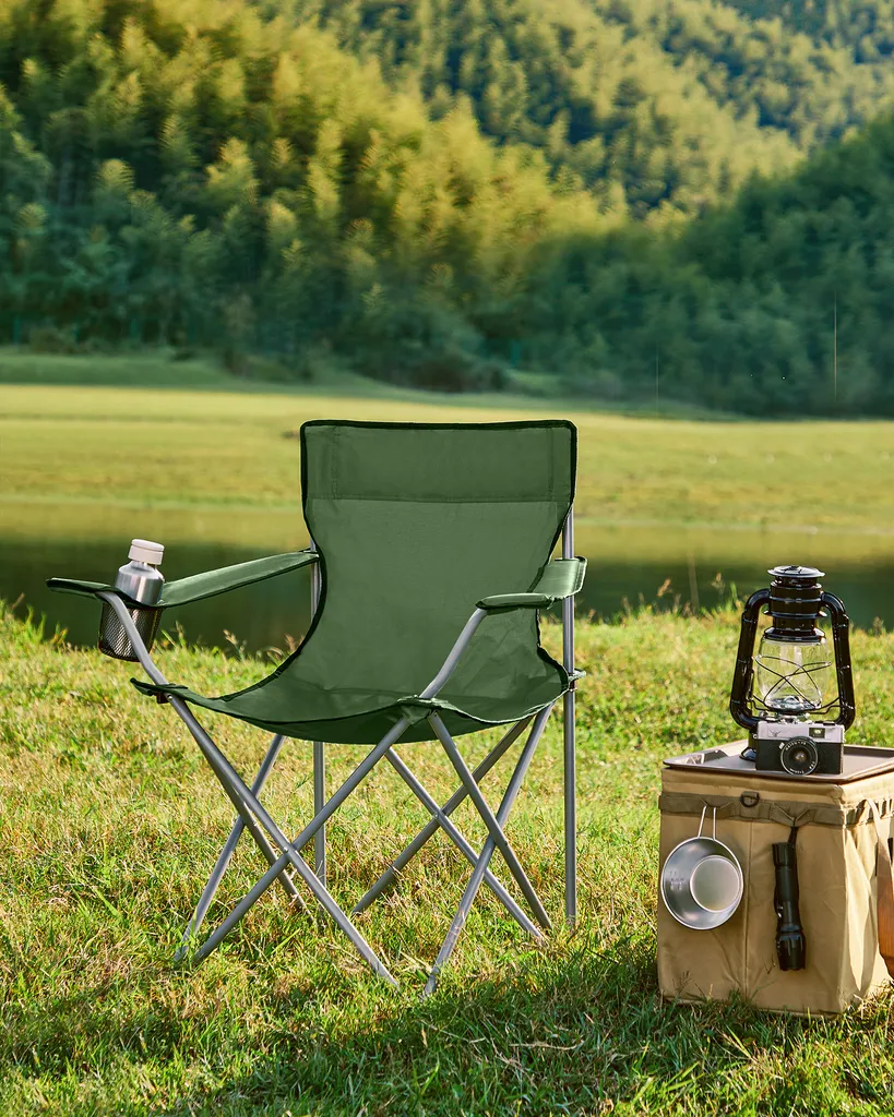 SONGMICS Campingstühle, 2er Set, Klappstühle, Outdoor-Stühle Mit Armlehnen Und Getränkehalter, Stabiles Gestell, Bis 120 Kg Belastbar, Grün GCB001C01 – Bild 2