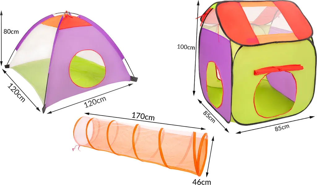 Selonis 3in1 Spielzelt Mit Tunnel Spielplatz Popup Bällebad Mit 900 Bälle Für Kinder, Mehrfarbig:weiß/gelb/orange/babyblau/türkis – Bild 5