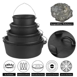 Mucola Gusseisen Feuertopf Gusstopf Inkl. Deckelgriff 2in1 Kochtopf & Pfanne 4,2L Dutch Oven Potjie Camping Kochgeschirr -Campingbedarf Geschäft 441d2917a9f1526f4173ad2243191b65