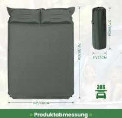 COSTWAY Camping Isomatte Selbstaufblasend, 2 Personen Campingmatte Mit Kissen, Ultraleicht, Wasserdicht, Luftmatratze Camping Matratze Schlafmatte Für Camping, Wandern, Strand, Reisen -Campingbedarf Geschäft 45f580b0a663b7fc266fa91e1a3cdb47