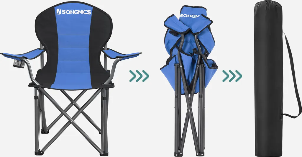 SONGMICS Campingstuhl, Klappbar, Klappstuhl, Komfortabler Mit Schaumstoff Gepolsterter Sitz, Mit Flaschenhalter, Hoch Belastbar, Max. Belastbarkeit 250 Kg, Outdoor Stuhl, Blau GCB06BU – Bild 5
