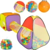 Spielwerk Spielzelt 3-teilig Pop Up Funktion Inkl. 200 Bälle Tragetasche Kinderzimmer Kinder Bällebad Spielhaus Krabbeltunnel Tipi