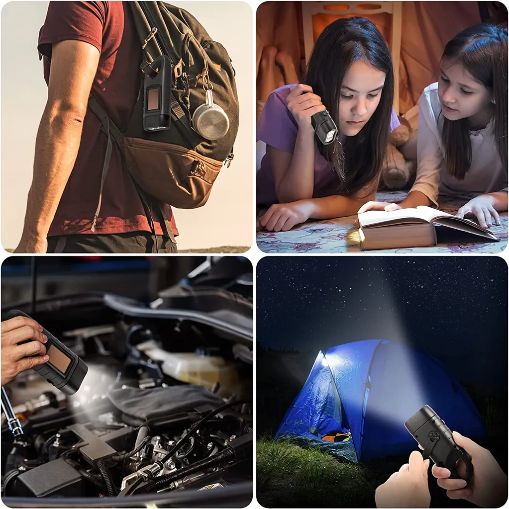2er Solar LED Taschenlampe Handkurbel Wiederaufladbare Mit Wanderschnalle, Dynamo Taschenlampe, Taschenlampenkurbel Für Outdoor/Camping/Notfall (Grün+Schwarz) – Bild 4