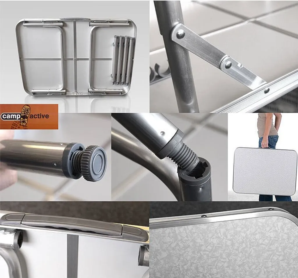 Camp Active Campingtisch - Klappar - Leicht - Höhenverstellbar Von 25 Bis 59CM - Tischplatte 75 X 55 CM - Aluminium/MDF - Weiß – Bild 18