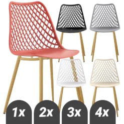 Moderner Gartenstuhl Im Eleganten Kunststoff-Design - Bequemer Terrassenstuhl In 5 Farbvariationen- Pflegeleichte Esstischstühle Mit Metallbeinen In Holzoptik Für Den Außen- Und Innenbereich, Farbe:Weiß, Menge:1 St.