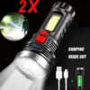 2er Pack 1000000LM Taschenlampe LED USB Wiederaufladbar Taktisches Fackel Mit AKKU