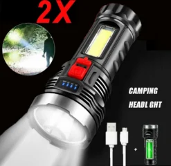 2er Pack 1000000LM Taschenlampe LED USB Wiederaufladbar Taktisches Fackel Mit AKKU